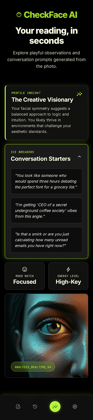 Face Checker AI generated reading screen