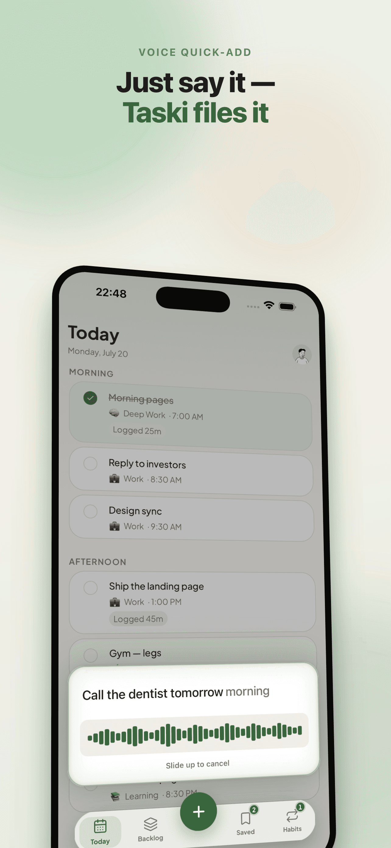 Taski voice quick-add screen